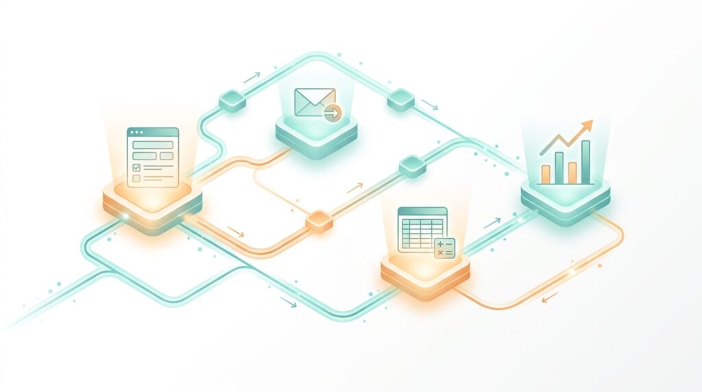 Esquema visual de nodos conectados que representa cómo automatizar tareas con n8n en una pyme